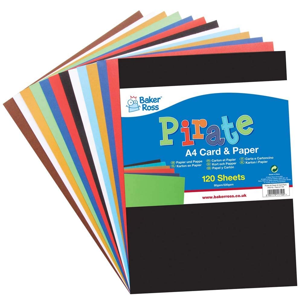 Baker Ross FE210 Pirate A4 Paper & Card Pack - Pack of 120, Coloured Art Supplies for Kids Craft Making Activities, Pirate
