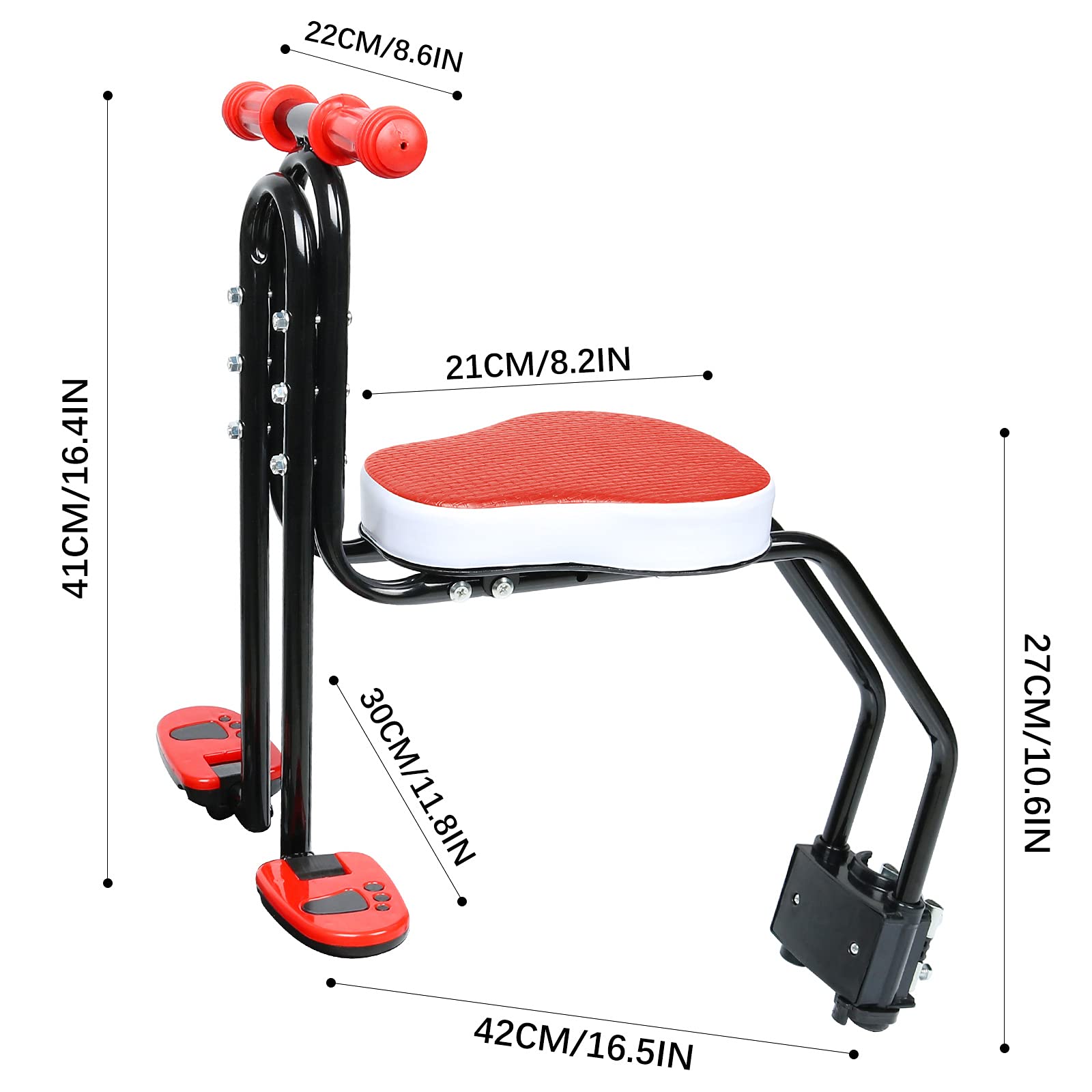 INNOLIFE Child Bike Seat, Kids Bicycle Seat Front Mounted Child Bike Carrier with Handrail & Foldable Pedals for 3-6 Years Children, Kids,Toddlers