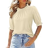 CHICZONE Women's Mock Neck Casual Summer Tops Ruffle Short Sleeve Keyhole Back Boho Blouses