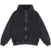Bobeutou Mens Zip Up Acid Wash Hoodie Vintage Oversized Casual Fall Jacket Cotton Hooded Sweatshirts with Pockets Streetwear