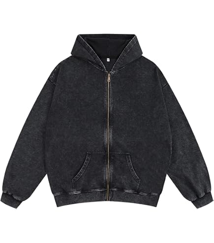Amazon.com: Dynict Men's Zip-Up Hoodies Solid Hip-Hop Y2K Oversize