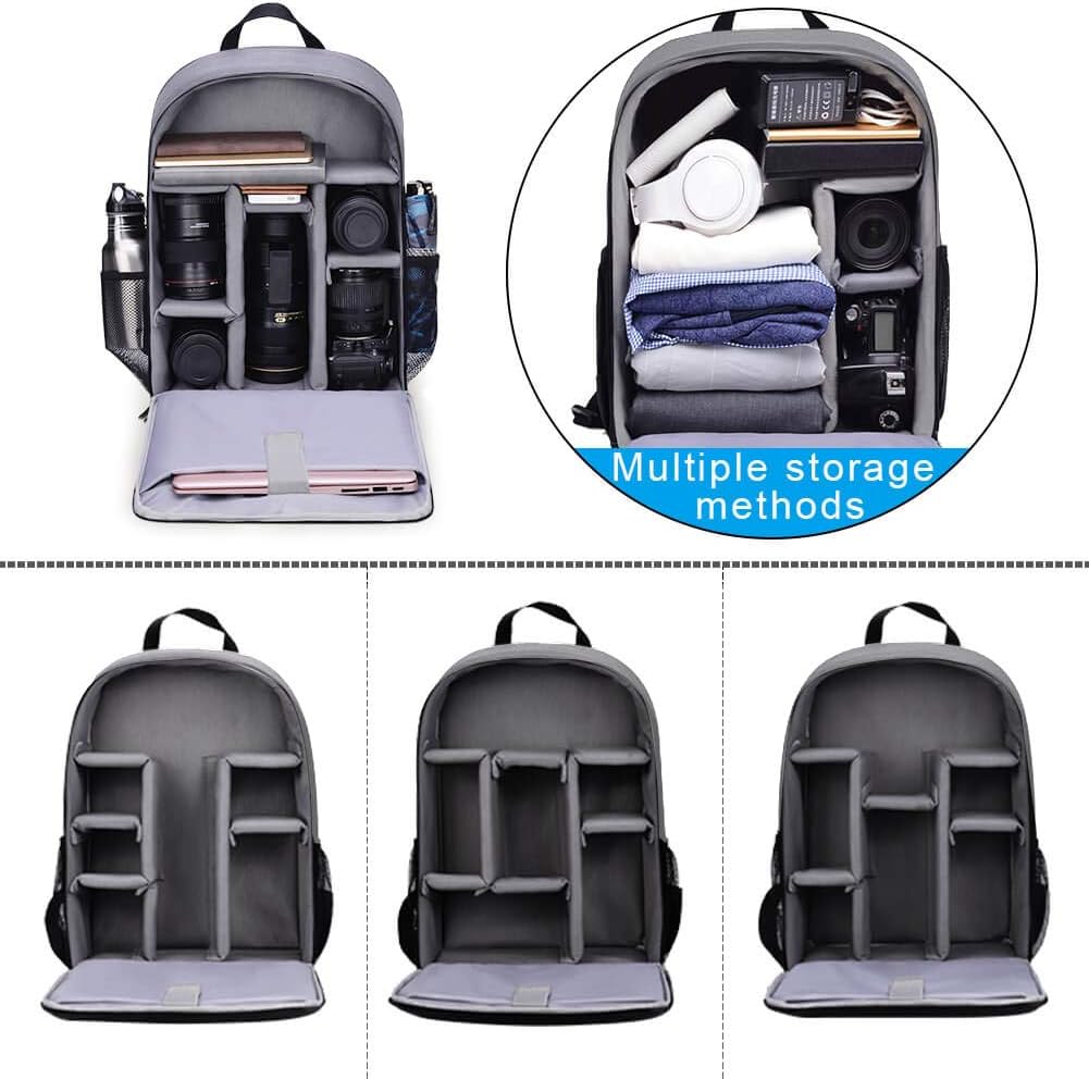 CADeN DSLR Camera Backpack - Capacity can accommodate 2 Cameras 3 Lenses 1 Tripod 15.6" Laptop and Other Photography Accessories compart can be Adjusted Freely Compatible with Canon Nikon Sony (Gray) : Camera & Photo