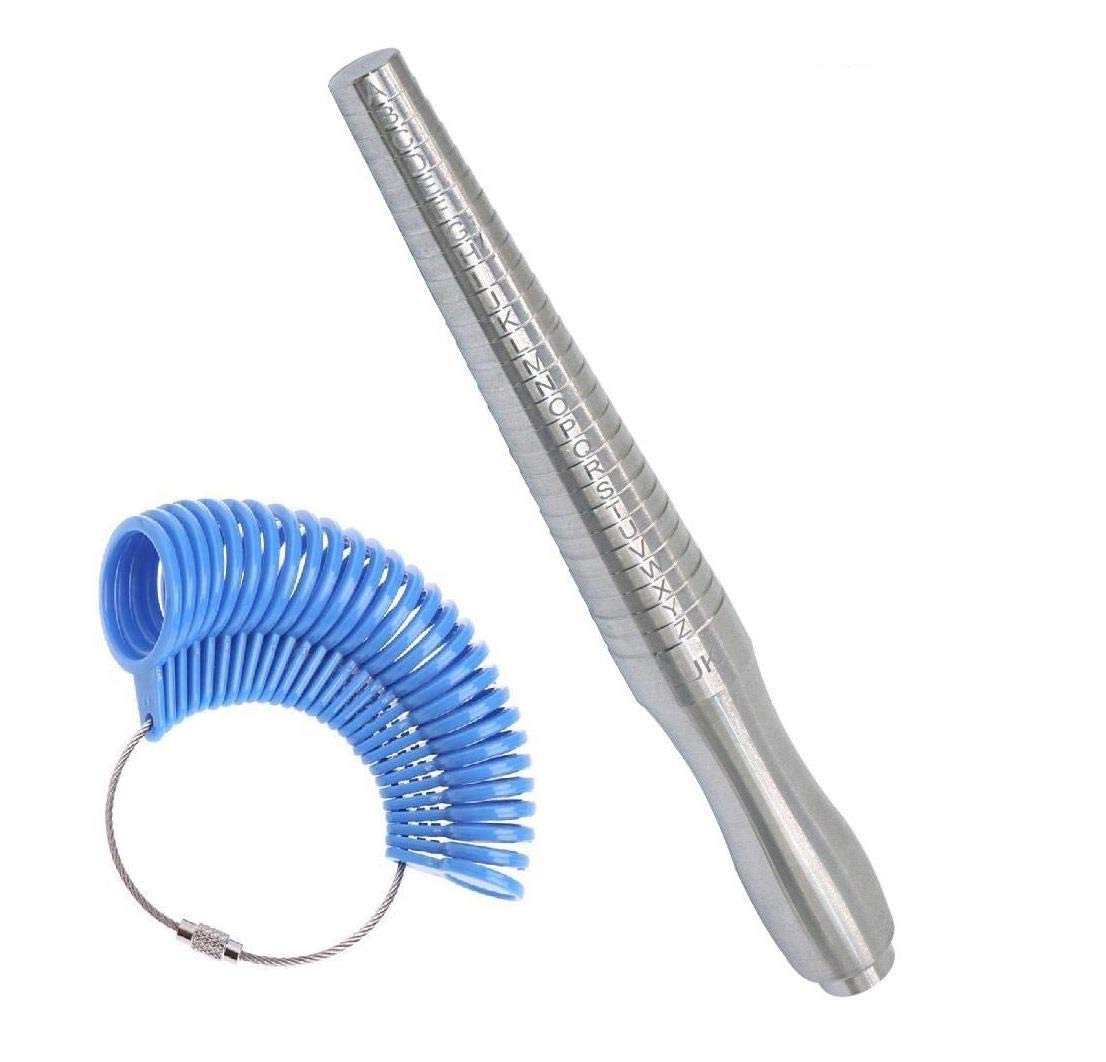 UK British Blue Finger Sizer & Metal Ring Mandrel Measurer Stick Tool Size A-Z+5