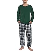 Latuza Men's Long Sleeve Crew Neck Jersey Top Flannel Jogger Pants Pajama Set