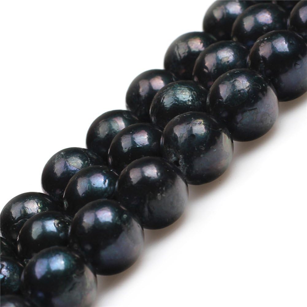 GEM-Inside Real Genuine Black Edison Nucleated Pearl Baroque Round Cultured Freshwater Pearl Beads for Jerwelry Bracelets Necklace Crafts Making Pearls Strands Full 15inch - Image 3