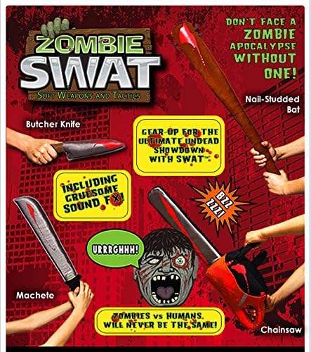 Zombie SWAT Factory Entertainment Fighting Weapons: Butcher Knife, Machete, Nail-Studded Bat and Chainsaw Set of 4