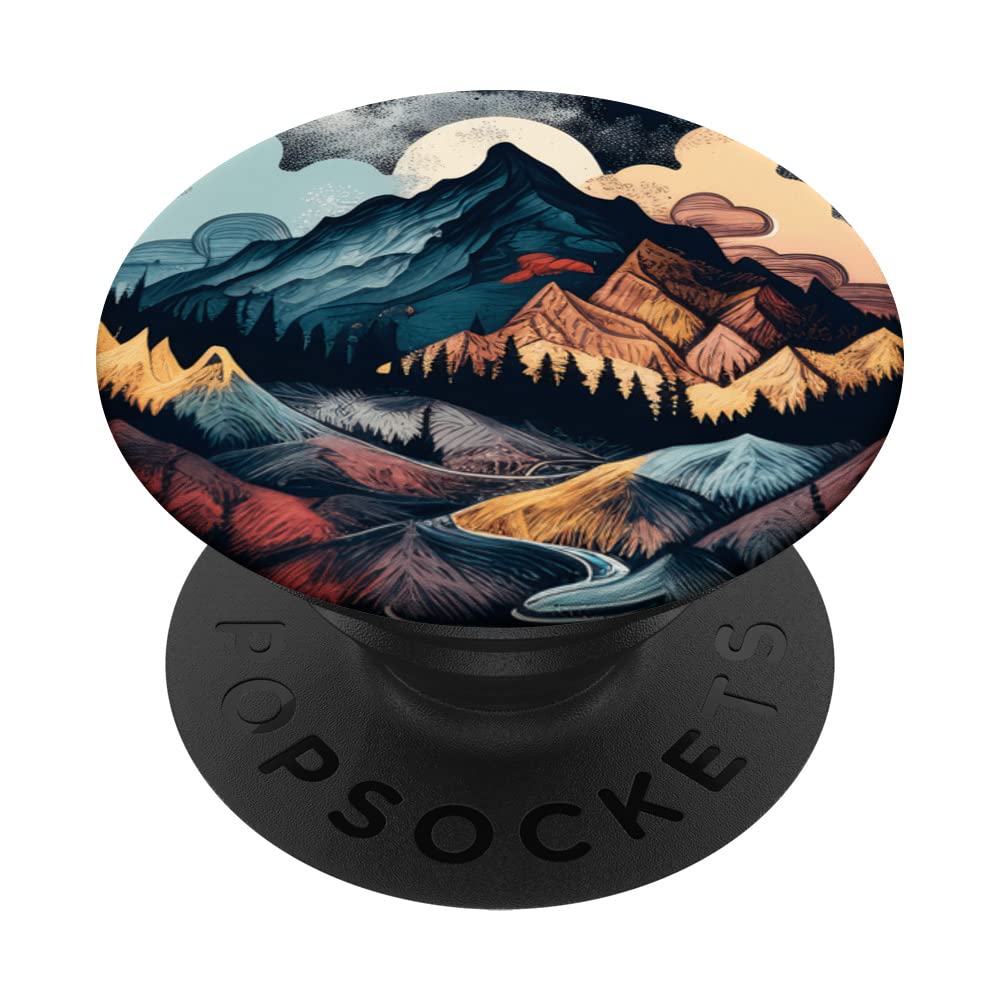Mountain Boho Flower Floral Sunset Moon Night Western Chic PopSockets Swappable PopGrip — image 1
