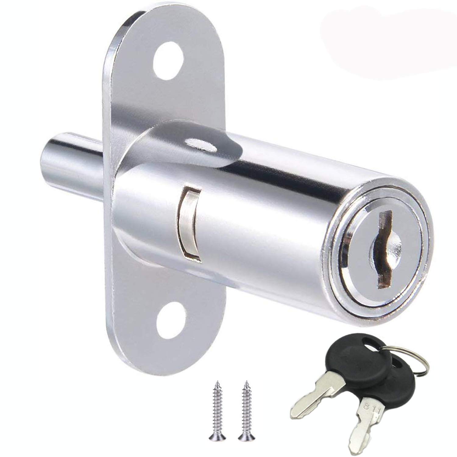 Drawer Desk Wardrobe Cabinet Push Plunger Lock, 3/4" Cylinder Diameter 7/8" Cylinder Length, Zinc Alloy Chrome Finish, Keyed Different (7/8")