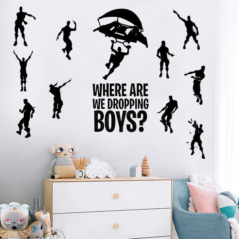 BESLIME 2Pcs Game Wall Stickers, Floss Dance Gaming Theme Personalised Wall Sticker, Black Parachute Wall Stickers, Children's Room Game Room Game Wall Stickers - Image 3
