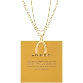 DIOWUS Wishbone Amulet Necklace for Women, 14k Gold Plated Luck Layered Pendant Necklace Simple Elegant Christmas Birthday Jewelry Gift
