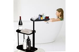 BEGYOKU 3 Layer Bathtub Tray Table,Bamboo Swivel Bathtub Side Table Height Adjustable,Freestanding Bathtub Tray for Tub Against Wall,Bathtub Accessories&Bathroom Organizer for Luxury Home Spa (Black)