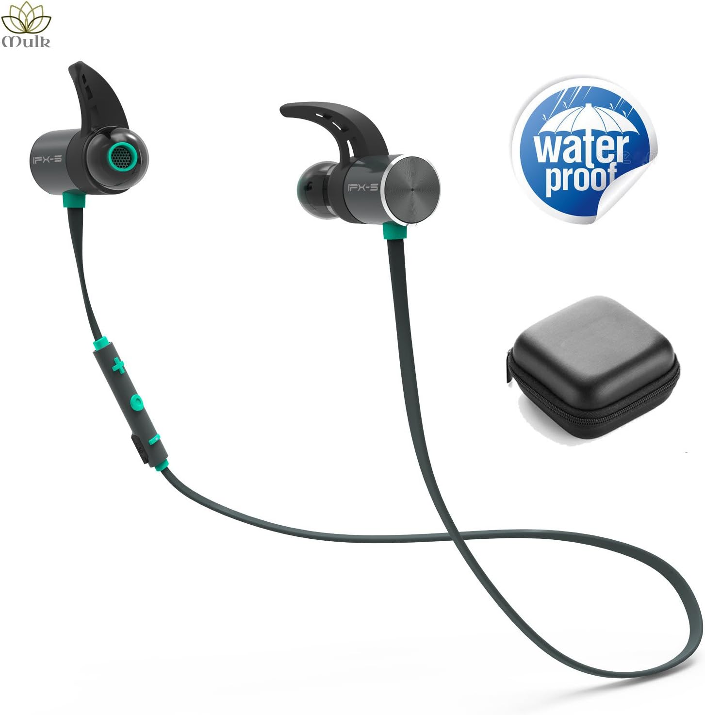 Mulk Runner - Dual Power (8-10 hrs Play) Magnetic Wireless Earbuds Bluetooth Headphones Sport in-Ear Sweatproof Rich Bass, Noise Cancelling Shark Fin Design, for Workout,Running,Music,Calls (Blue)
