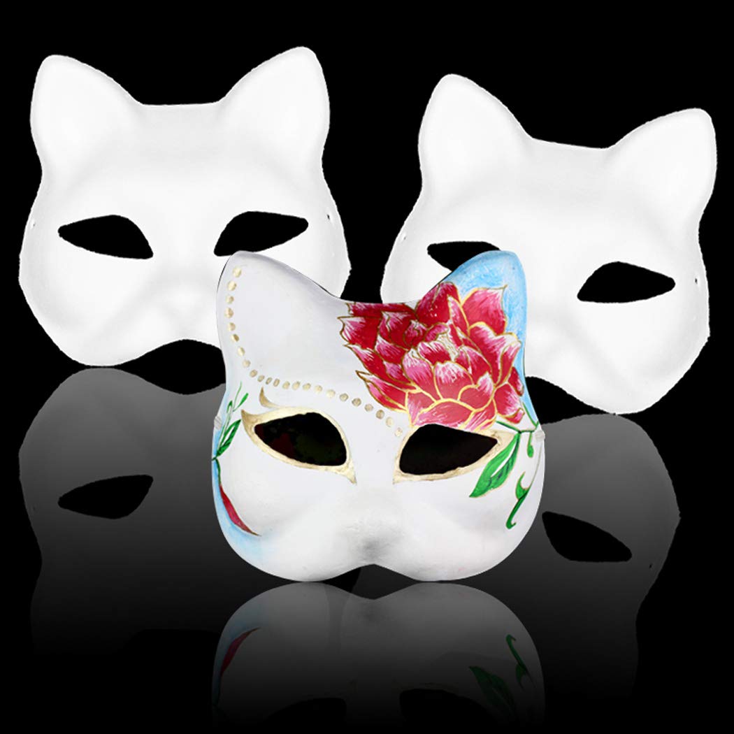 Fansport DIY Mask Cat Face Blank DIY Masks White Plain Mask Paintable Paper Mask Costume Party Mask for Halloween (12PCS)