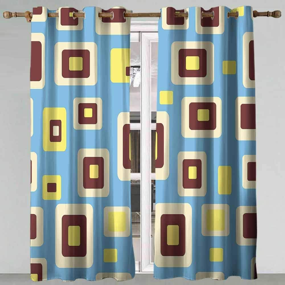 Bay Window Curtains Yellow and Blue Retro Style Geometric Pattern Round