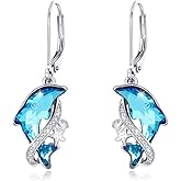 Cuoka Crystal Dolphin Earrings 925 Sterling Silver Cute Animal Hoop Huggie Earrings,Hypoallergenic Ocean Sea Beach Animal Jewelry Birthday Graduation Gifts for Women