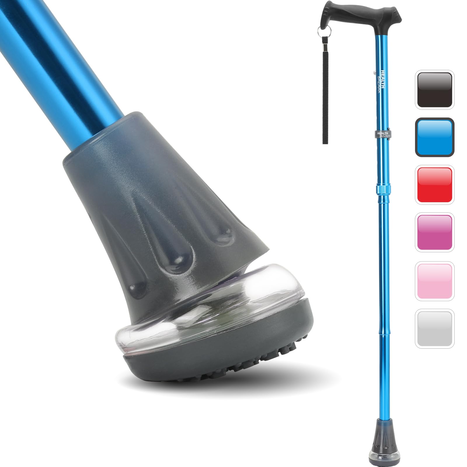 All Terrain Walking Cane for Men & Women, Lightweight, Foldable, Adjustable, Shock Absorption, Collapsible, Air Cushion Cane Tip Walking Stick for Seniors & Adults