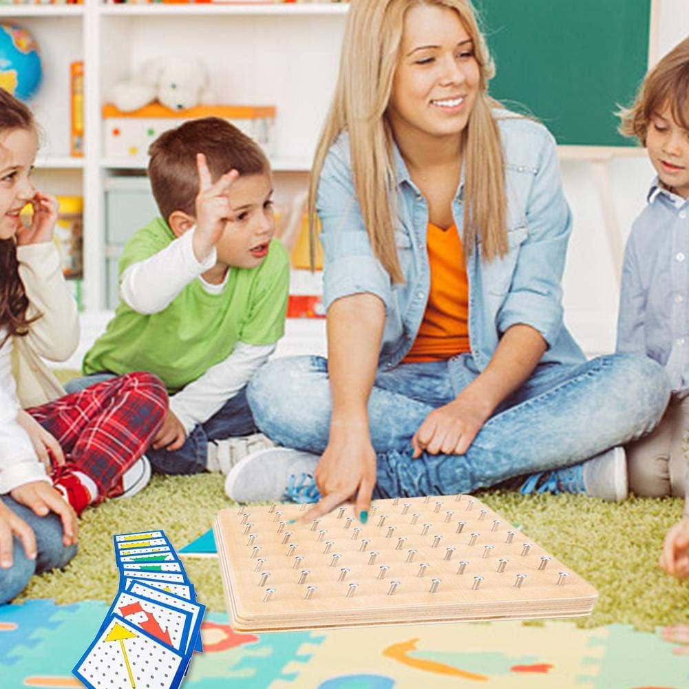 smilerr Wooden Geoboard with Activity Pattern Cards and Latex Bands, Educational Toys Wooden Mathematical Manipulative Array Block Board for Kids Graphical Educational Toys Early Development suitable