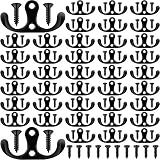 50 Pieces 2.7Inch Wall Mounted Double Prong Hook Robe Hooks Coat Hooks and 110 Pieces Screws for Hanging Key Hooks Jewelry (Black)