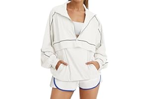 Fisoew Quarter Zip Pullover Women Lightweight Windbreaker Jacket Oversized Sweatshirt Workout Athletic Pullover