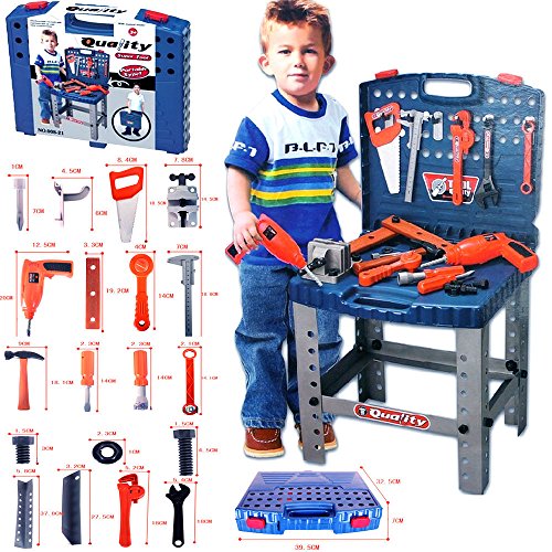 Realistic Toy Tool Set Workbench Kids Workshop Toolbench with "electric" drill