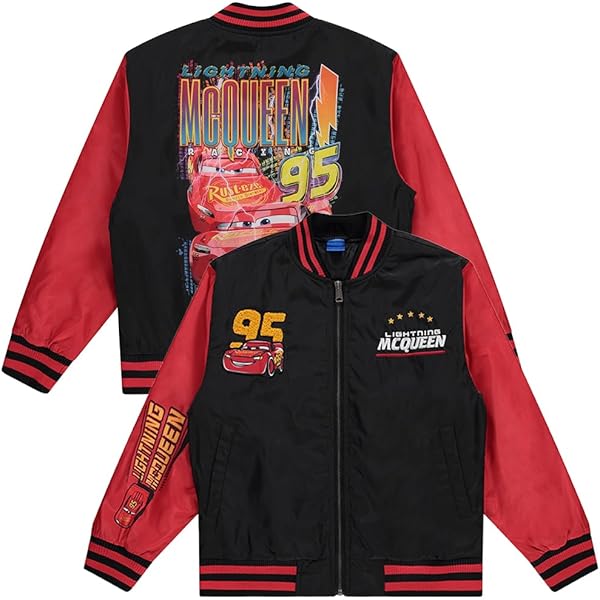 Disney - カーズ ジャケット TDS マックイーン Disney Cars McQueen Bomber Jacket Kids Red Checkered Racer