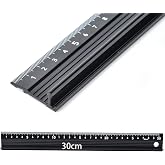 Kodrily 30cm L-Type Cutting Ruler for Crafts, Aluminum Alloy Craft Safety Ruler for Cutting with Rubber Strip, Linear Measure