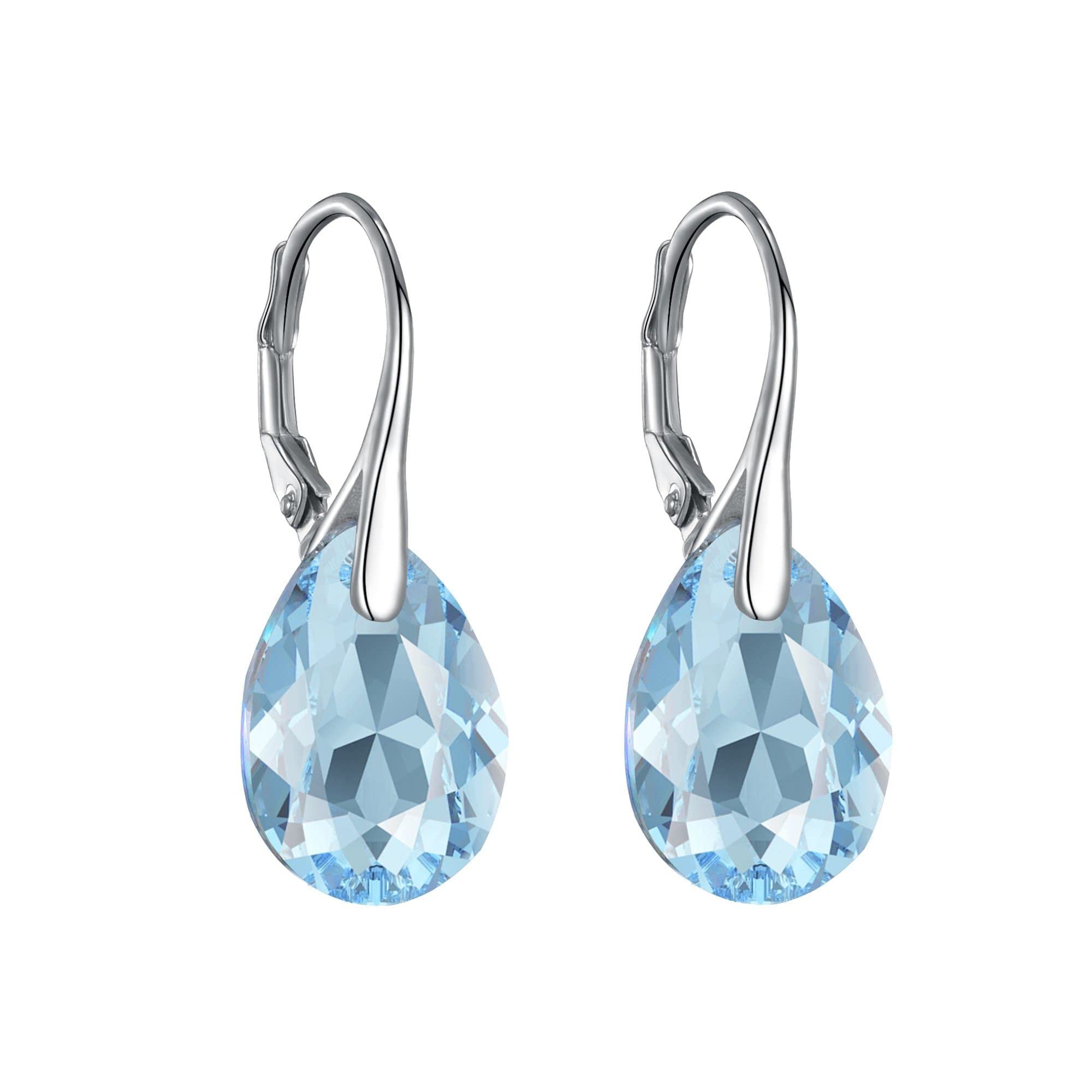Philip Jones Sterling Silver Aquamarine Drop Earrings Created with Zircondia® Crystals