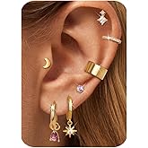 Small Hoop Earrings for Women, Dainty Drop Earring Stackable Set | 14K Gold Plated Cartilage Earrings, Flat Back Studs and Ear Cuffs |Huggie Earrings for Multiple Piercings 1