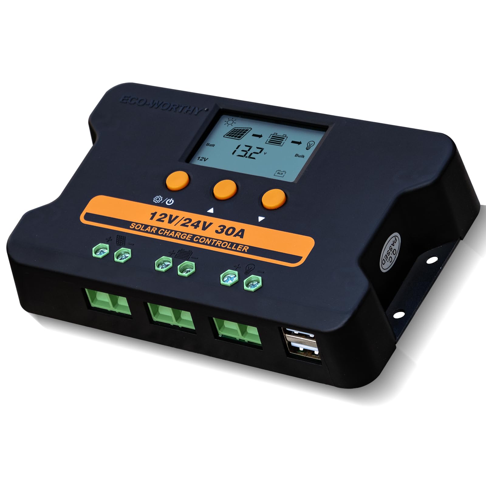 Photo 1 of ECO-WORTHY Solar Charge Controller 30A Solar Panel Custom Battery Regulator, Dual USB Port Auto 12V/24V PWM for FLD/LiFePO4/SLD/GEL RV Solar System