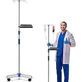 Nuanchu IV Pole with Wheels and Tray Adjustable Portable Medical IV Poles Stainless Steel for Hospital Clinic Home Pediatric Nursing Infusion Practice and Therapy(2 Hooks)