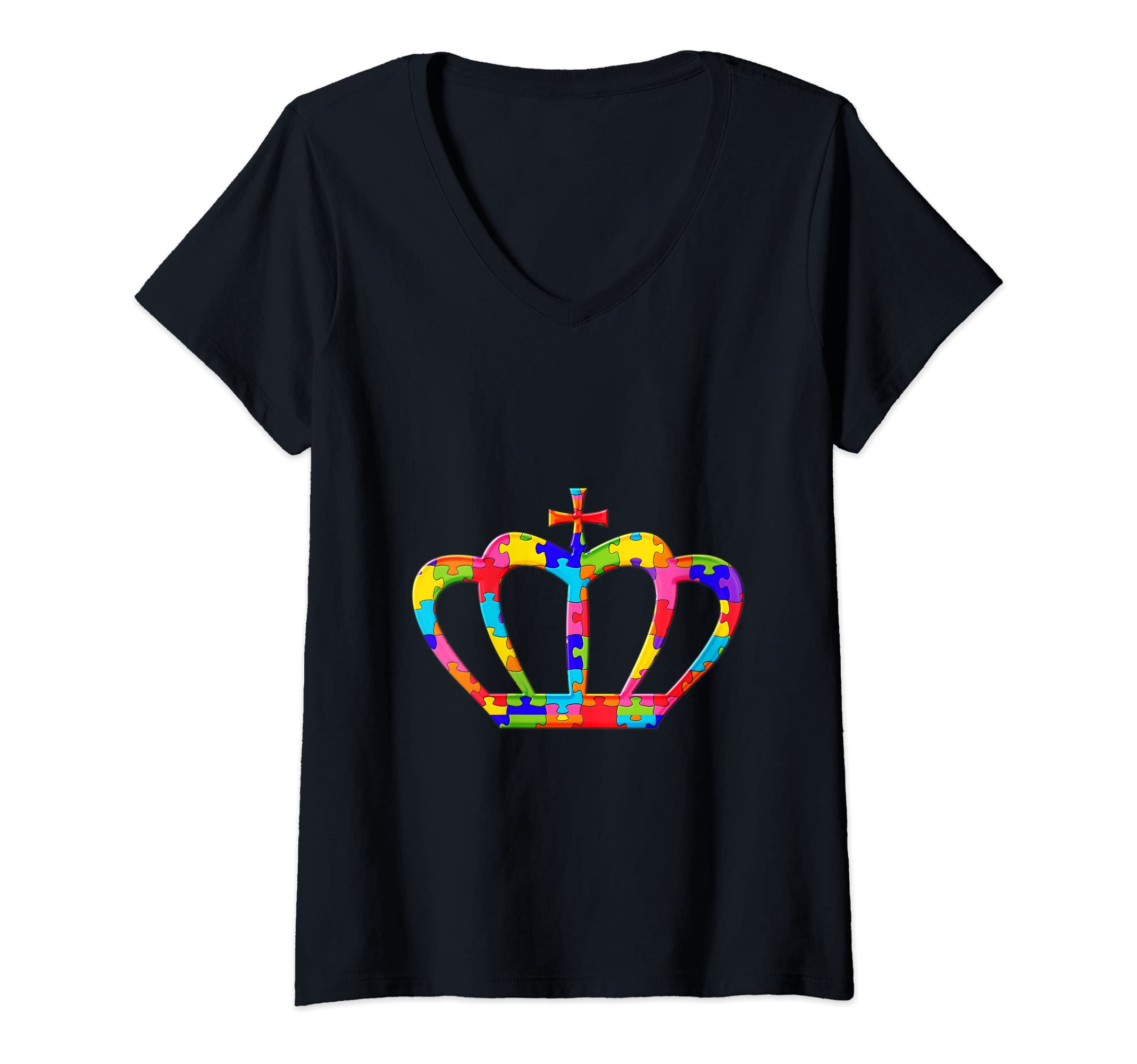 Womens Crown Jigsaw Autism Puzzle V-Neck T-Shirt