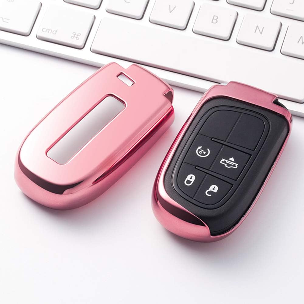 For Jeep Key Fob Cover， Key Cover Fob Case Shell for Jeep Grand Cherokee Dodge Journey Dodge Dart Chrysler Dodge Challenger Dodge Charger Dodge Durango（Prink）