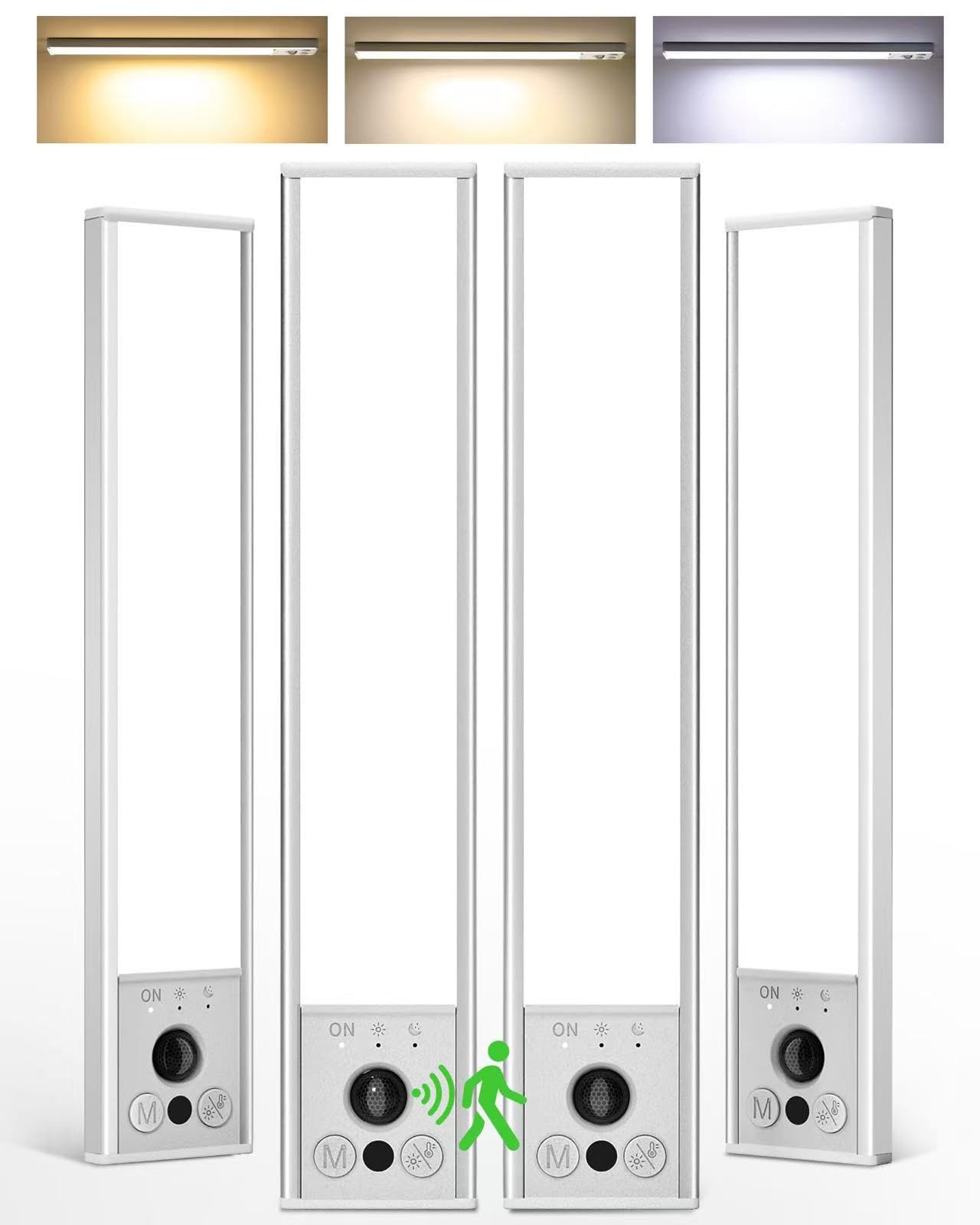 EZVALO 4-Pack Under Cabinet Lights, 2300mAh Rechargeable Motion Sensor Light Indoor, Wireless Closet Lights Battery Operated, with 3 Color Temps, Dimmable, Magnetic, for Kitchen, Stair, Pantry(8inch) Image