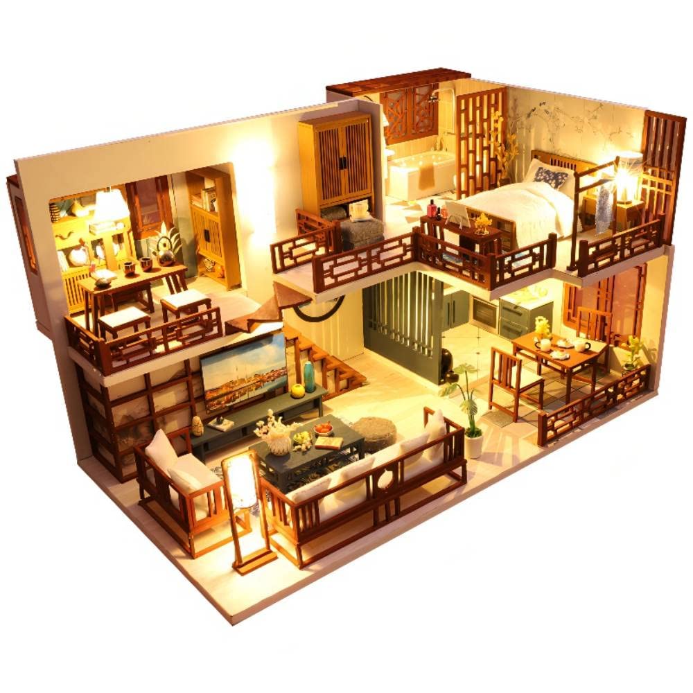 Photo 1 of Lannso DIY Dollhouse Miniature Kit, Doll House Kit with Dust Proof Cover and Music Box, Mini Wooden Dollhouse Toys for Adult Gift(M25)