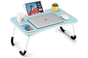 FISYOD Foldable Laptop Table, Portable Lap Desk Bed Table Tray, Laptop Stand with Cup Holder & Tablet Slot & Lifting Handle f