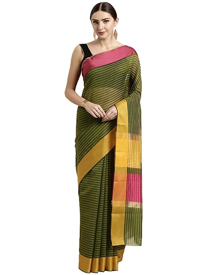 Womens Blended Cotton Saree (CCOPSC13811; Green)