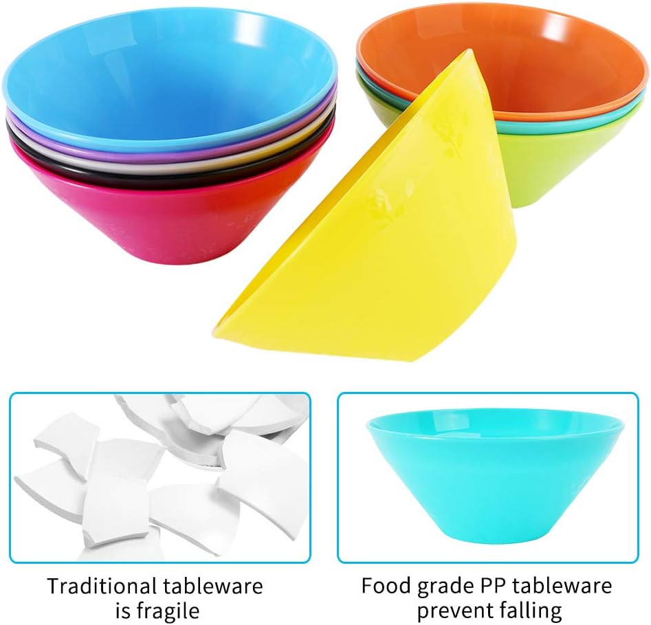 20 Ounce Plastic Bowls, Large Cereal Snack Bowls Unbreakable and Reusable Soup Bowls Salad Bowls, Kids Safe Toddler Bowls, Set of 9 in 9 Assorted Colors: Kitchen & Dining