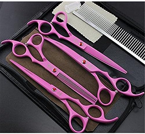 Pet Grooming Scissors Kits for Dogs and Cats Cutting&amp;Curved&amp;Thinning Shears (Pink)
