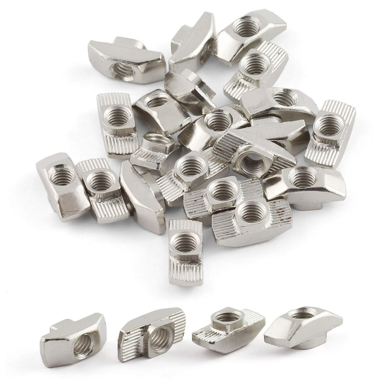 PZRT 24pcs M6 T-Nut Block Carbon Steel Nickel-Plated Half Round Roll in Sliding T Slot Nuts for 4040 Series Aluminum Extrusion Profile Fastener Parts