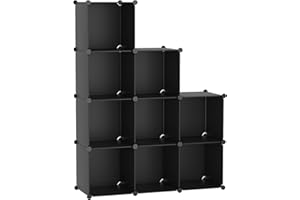C&AHOME Cube Storage, 9-Cube Bookshelf, Plastic Closet Cabinet Organizer, DIY Stackable Bookcase, Modular Shelving Units Ideal for Home, Office, Kids Room, 36.6" L x 12.4" W x 48.4" H Black SHS3009A