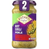 Patak&rsquo;s Hot Chile Pickle 10 oz Jar (Pack of 2) &ndash; Authentic Indian Pickle with Chile Peppers, Mustard Seeds &amp; Spices &ndash; Vegan &amp; Gluten Free &ndash; No Artificial Colors