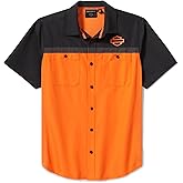 Harley-Davidson TECH Vented Button Shirt, Colorblock Orange &amp; Black, 96737-25VM