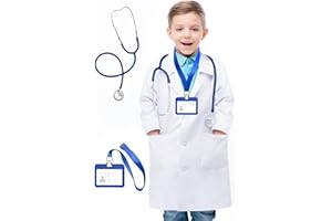 HTVYYDS White Lab Coat for Kids, Doctor Coat with Working Stethoscope&ID Card,Doctor Scientist Dress Up Costume for Boy Girls
