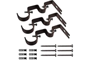 TLBTEK 3pcs Brown Curtain Rod Bracket, Double Curtain Rod Hanging Brackets Wall Mount Heavy Duty,Adjustable Curtain Rod Holders Hardware for Window, Bedroom, Home Curtain rods,Drapery Rod