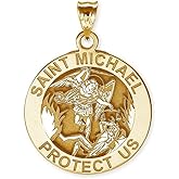 PicturesOnGold.com Saint Michael Religious Medal - 2/3 Inch Size of Dime, Solid 14K Yellow Gold