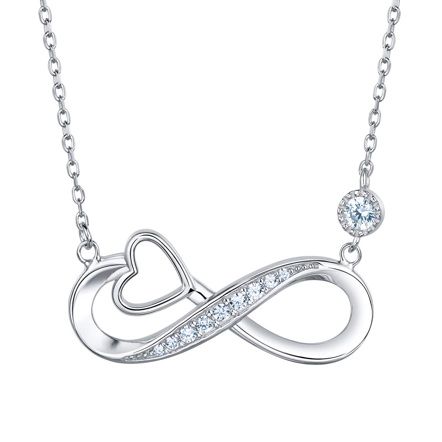 Infinity Heart Necklace for Women 925 Sterling Silver Love Pendant Necklace White Gold Plated CZ Diamond for Women