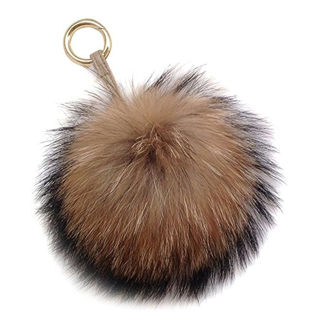 Damen Pom Pom Bommel Anhänger Taschenanhänger Schlüsselanhänger für Handtaschen, Rückspiegel im Auto (Braun)