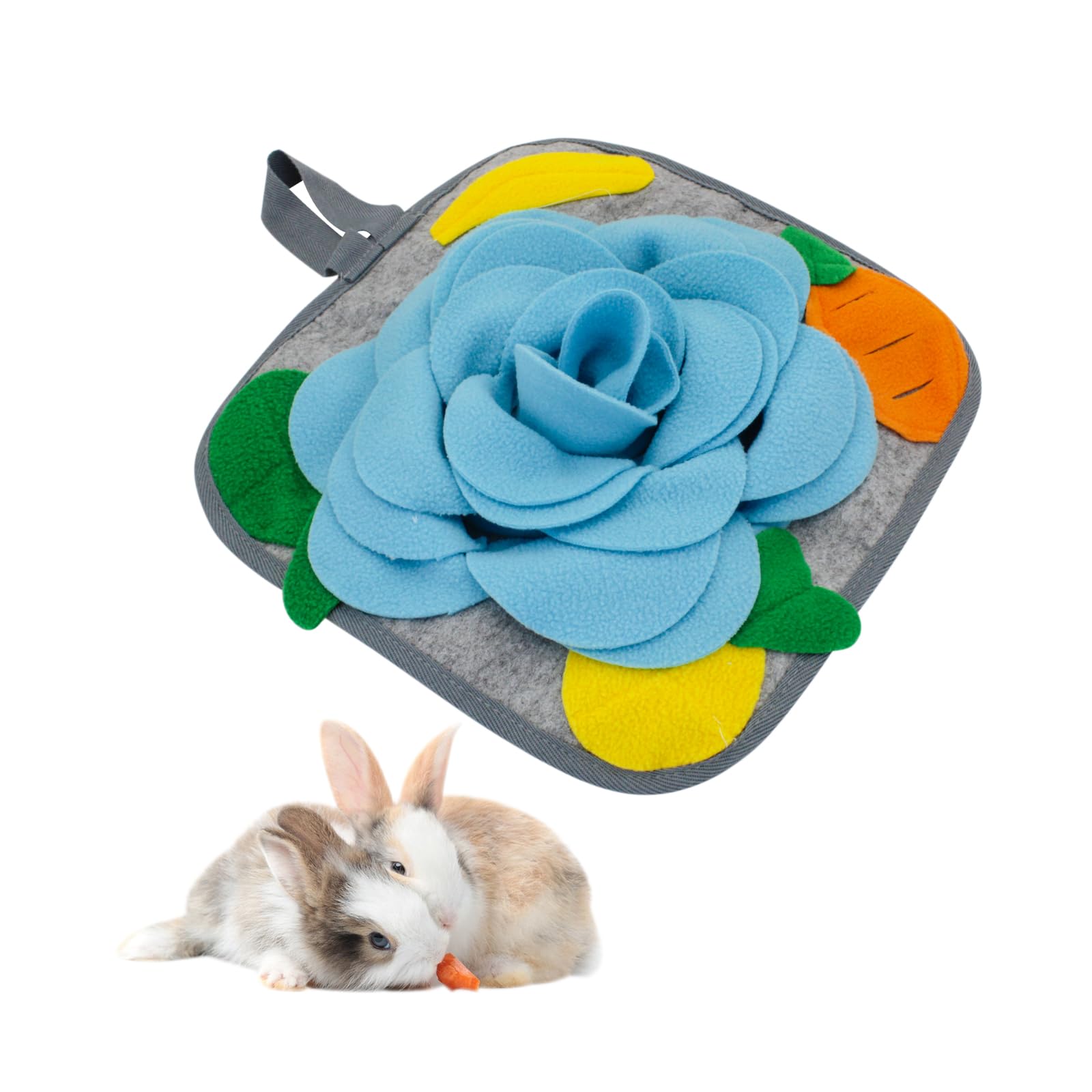 Andiker Rabbit Foraging Mat, 11.8Inch Anti-Slip Rabbit Snuffle Mat with Hanging Rope, Colorful Bunny Snuffle Pad for Chinchillas, Birds, Puppy, Guinea Pig, Snuffle Training (Blue A)