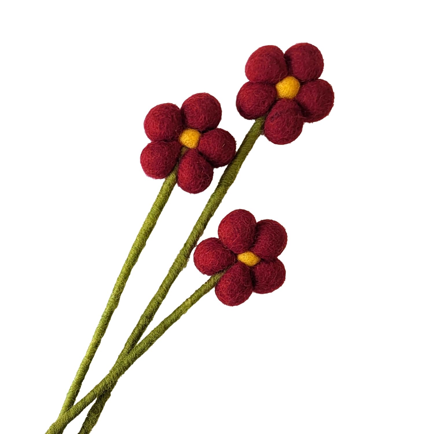 your castle Felt Flowers Handmade Decorative Flowers for Custom Creations, Sustainable Gift, Fair Trade, Realistic Artificial Flowers, Pack of 3 with Dark Red Flowers