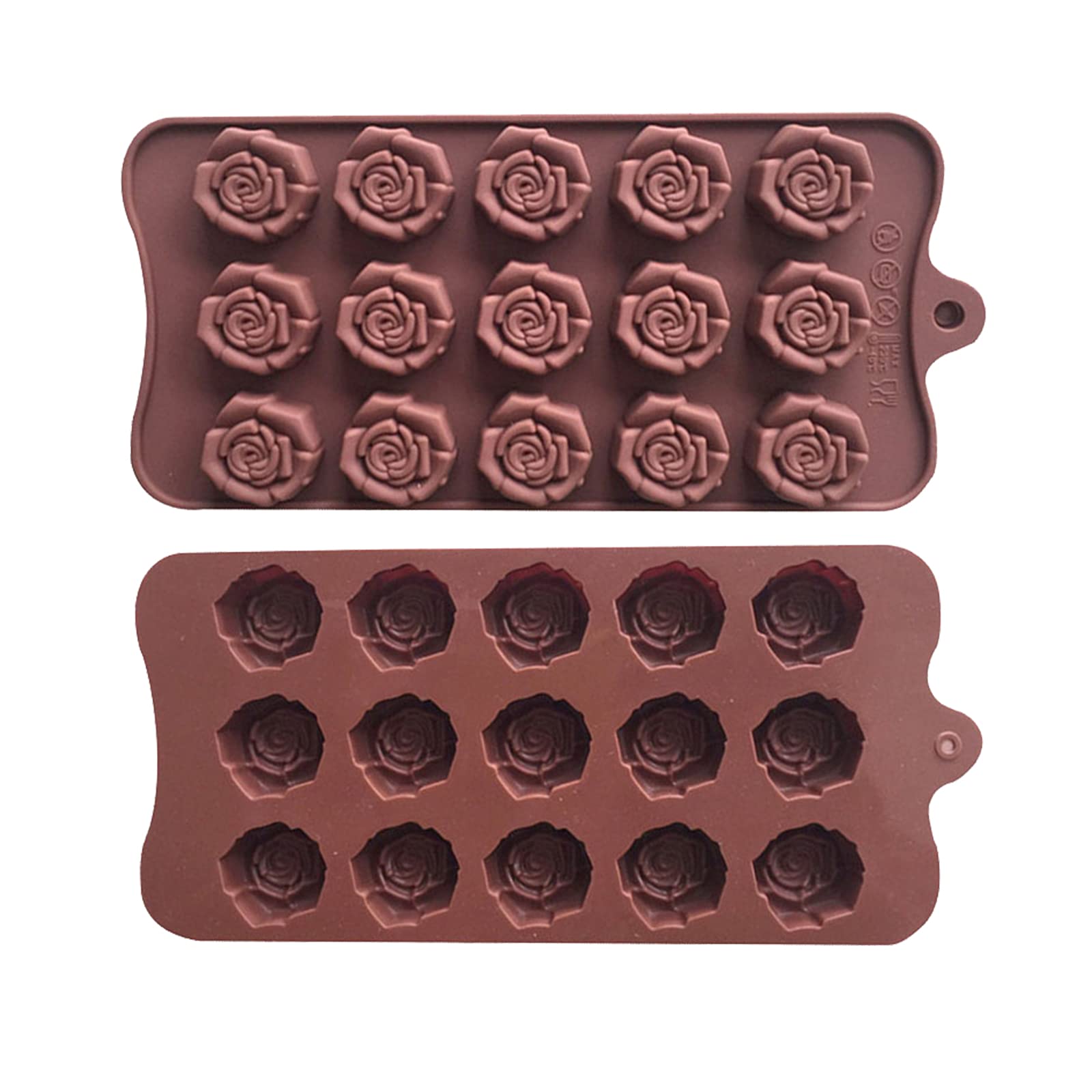 Zngou 2PCS Silicone Rose Mould, Flower Chocolate Molds - 15 Cavity Silicone Sweet Moulds for Valentines, Gummy, Ice, Jelly, Wax Melt, Resin Casting, Candles, Soap